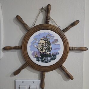 Vintage Wood Ship Wheel Cheese Board / Trivet / Wall Plaque